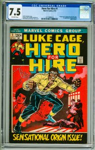 Hero For Hire #1 CGC 7.5! OW Pages! 1st Appearance of Luke Cage!