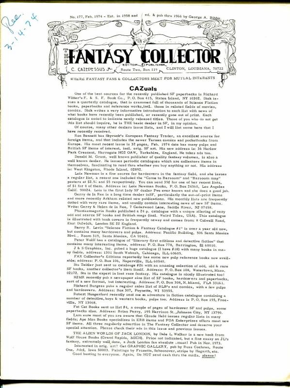 Fantasy Collector #177 1974-Caz-early comic buying/selling resource-pulps-VG