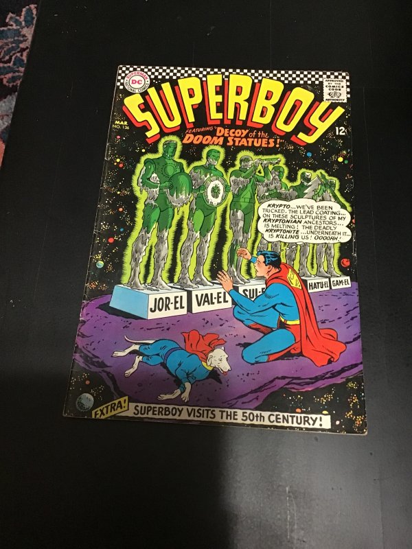 Superboy #136 (1967) Kryptonite cover! Krypto SCPA Dog Legion! FN/VF Wow!