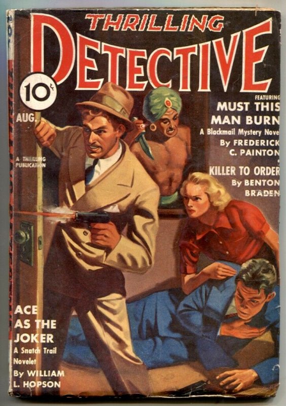 Thrilling Detective Pulp August 1939- turban menace cover