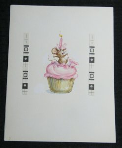 ANOTHER CANDLE Birthday Mouse w/ Pink Cupcake 7.5x9.5 Greeting Card Art #B8176 
