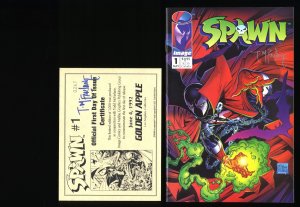 Spawn #1 NM/M 9.8 Official First Day of Issue Signed McFarlane TWICE with COA!