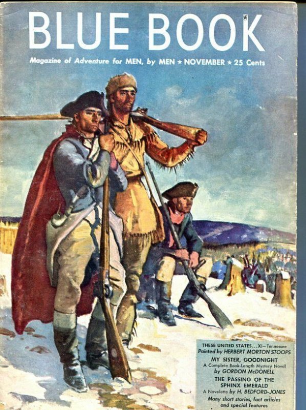 BLUE BOOK PULP-NOVEMBER 1947-VG-STOOPS COVER-BEDFORD-JONES-FOX-PEACOCK FN