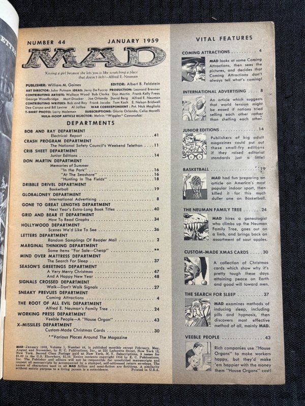 1959 MAD Magazine #44 VG+ 4.5 Alfred E Newman Gets a Christmas Gift