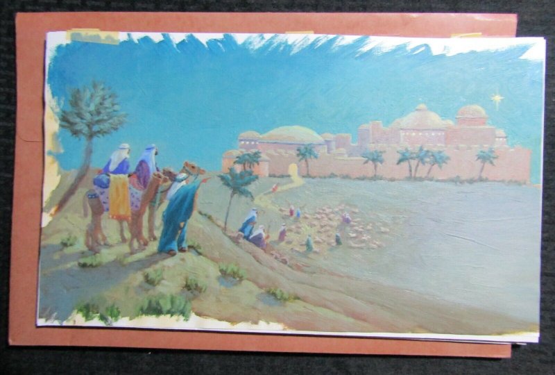 CHRISTMAS Three Wise Men Overlooking Bethlehem 17.5x10 Greeting Card Art #X6868