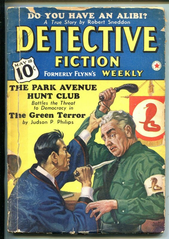 Detective Fiction Weekly 5/18/40-Park Avenue Hunt Club-ORIENTAL MENACE good