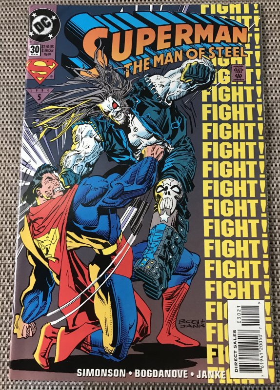 SUPERMAN MAN OF STEEL #30 : DC 2/94 NM; LOBO VS. SUPERMAN, Fight storyline