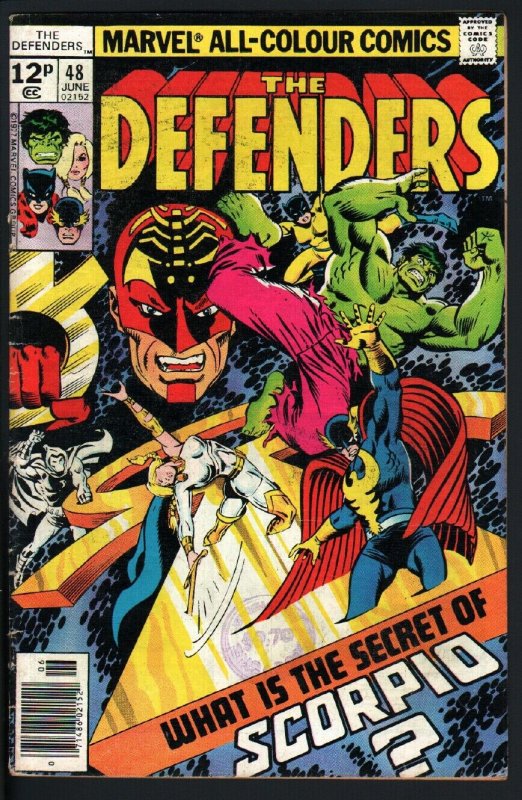 THE DEFENDERS #48 1977-marvel hulk moon knight-PENCE VARIANT