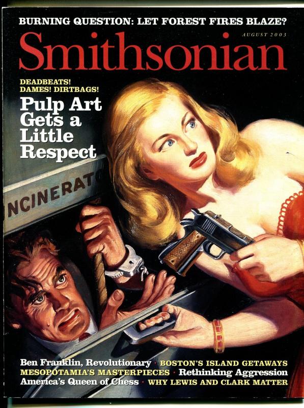 Smithsonian 8/2003-pulp art illustrations-Rafael deSoto cover-historic issue-FN