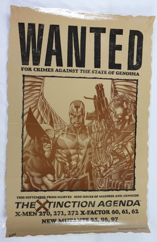 1990 Marvel X-Men WANTED For Crimes Against Genosha 22x34 Poster Wolverine 