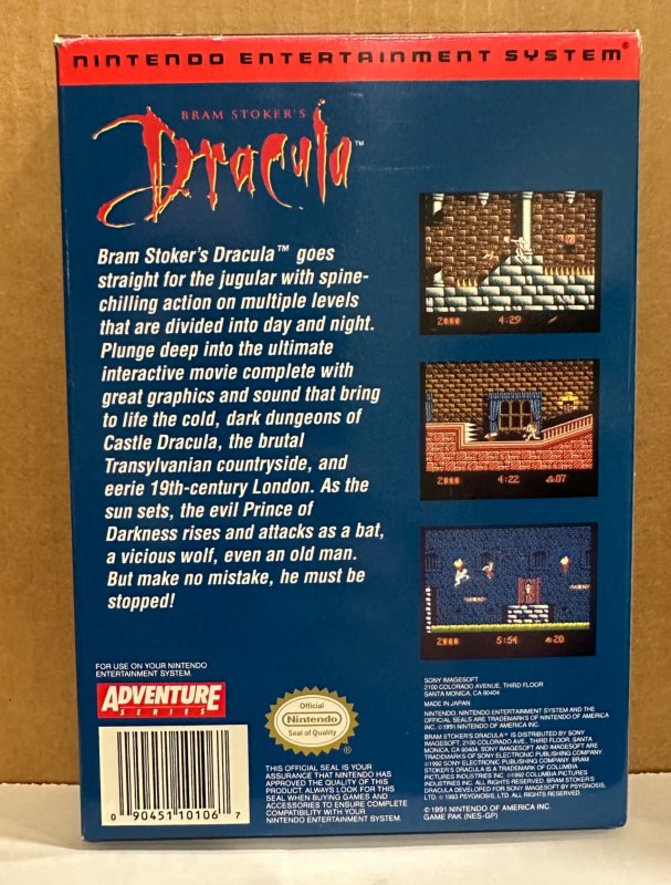 Bran Stokers Dracula NES CIB Box VF+/NM COMPLETE IN BOX
