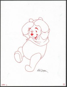 Winnie-the-Pooh Disney Red Ink Drawing - Pooh Full Figure Hands by Mike Royer