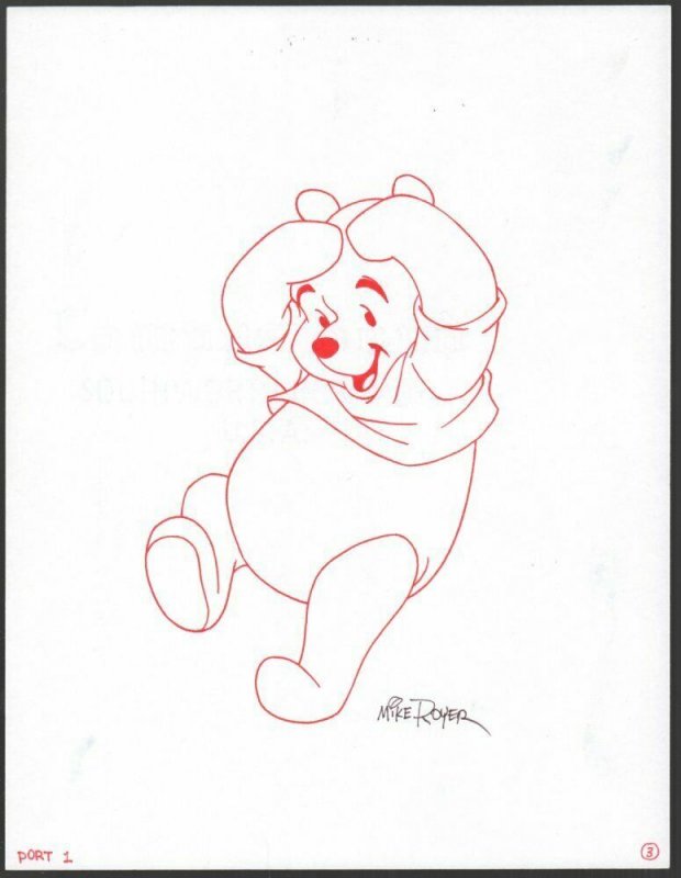 Winnie-the-Pooh Disney Red Ink Drawing - Pooh Full Figure Hands by Mike Royer
