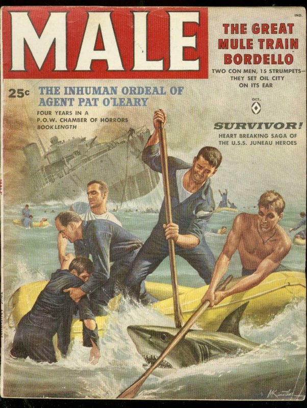 MALE MAGAZINE OCT 1958-SHARK COVER-KUNSTLER-BORDELLO-GG VG