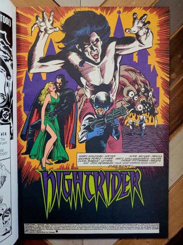 Team Titans #1 (DC 1992) NIGHTRIDER Variant (VF-) Marv Wolfman & George Perez