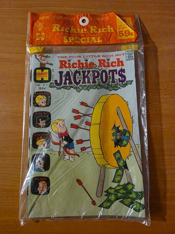 Harvey 3 Pack SEALED ~ Richie Rich Diamonds #4 Jackpots & Bank Book #3 ~NM~ 1973