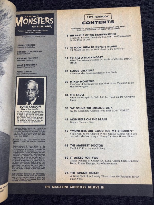 1971 FAMOUS MONSTERS Fearbook Magazine GD+ 2.5 Boris Karloff / Frankenstein