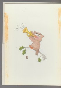 I DON'T GIVE A TOOT Cartoon Owl Playing Trumpet 5.5x8 Greeting Card Art #C8607