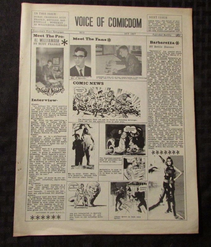 1967 VOICE OF COMICDOM #9 Fanzine VG+ Al Williamson Barbarella 4 pgs