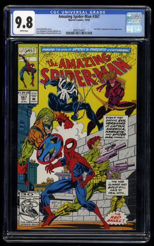 Amazing Spider-Man #367 CGC NM/M 9.8 White Pages Red Skull Taskmaster!