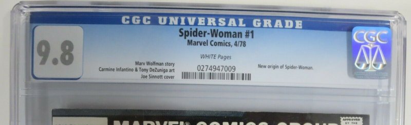 SPIDER-WOMAN #1 (Marvel,4/1978) CGC 9.8 Origin of Spider-Woman