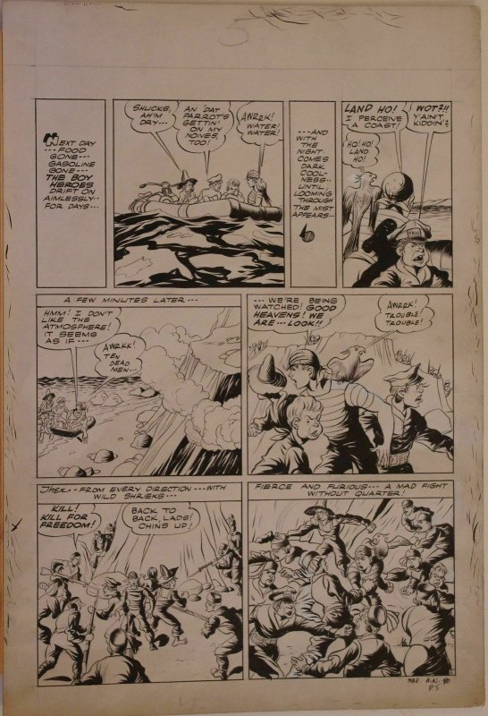 LOUIS CAZENEUVE original art, ALL NEW COMICS 7 pg 5, 1944, Boy Heroes, Big Fight