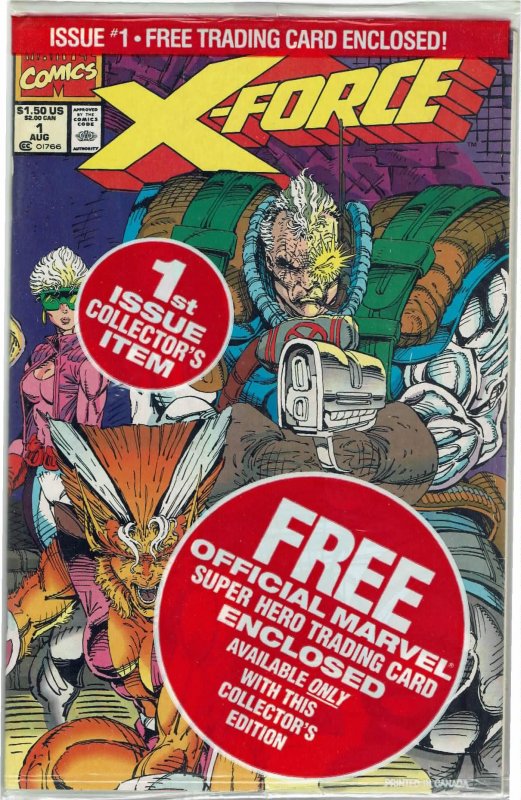 X-Force #1 (1991 v1) Rob Liefeld Shatterstar Sealed Polybag w/ Cable Card NM