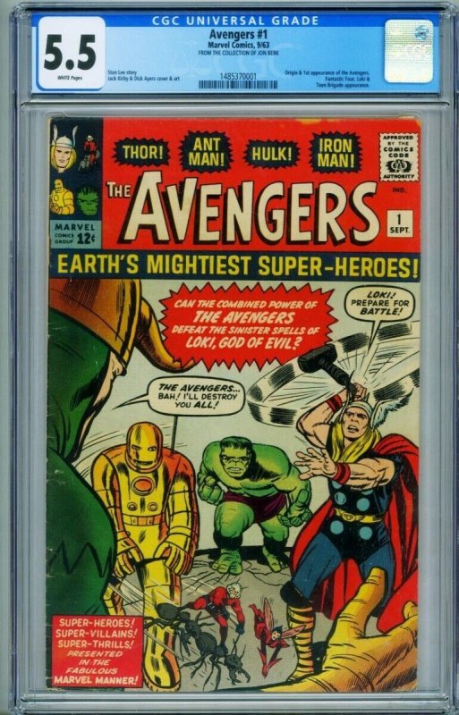 AVENGERS #1 CGC 5.5 White Pages-1st appearance! Silver-Age Marvel 1485370001