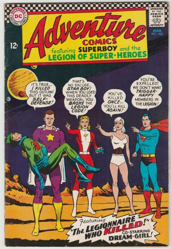 Adventure Comics #342 (Mar-66) FN- Mid-Grade Legion of Super-Heroes (Superboy...