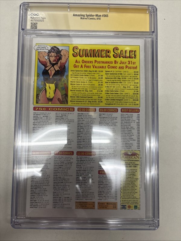 Amazing Spider-Man (1992) # 365 (CGC 9.2) Signed  Mark Bagley  * 1st App
