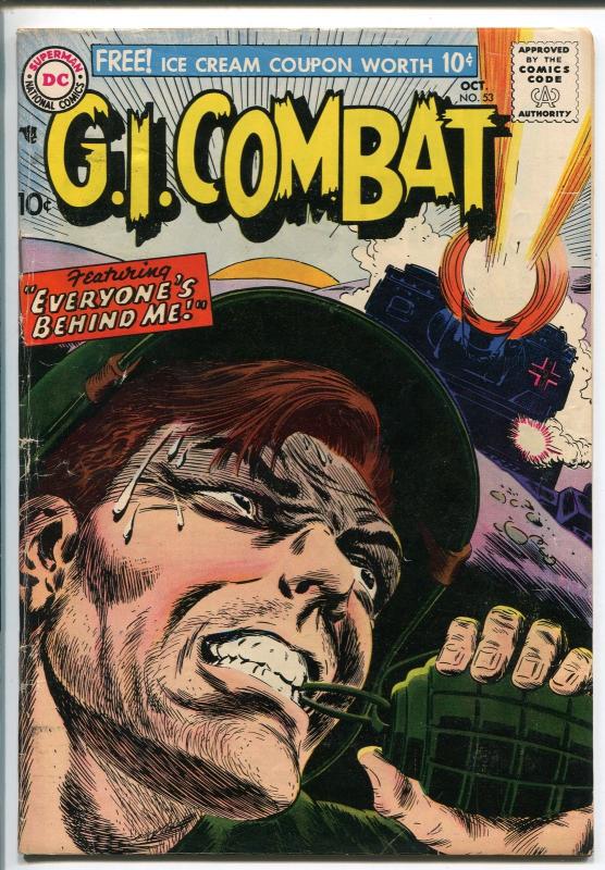 G.I. COMBAT #53 1957-DC-HAND GRENADE COVER-JOE KUBERT ART-vg