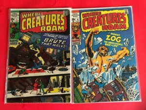 WHERE CREATURES ROAM #'s 1&6 1970's MARVEL / VG QUALITY