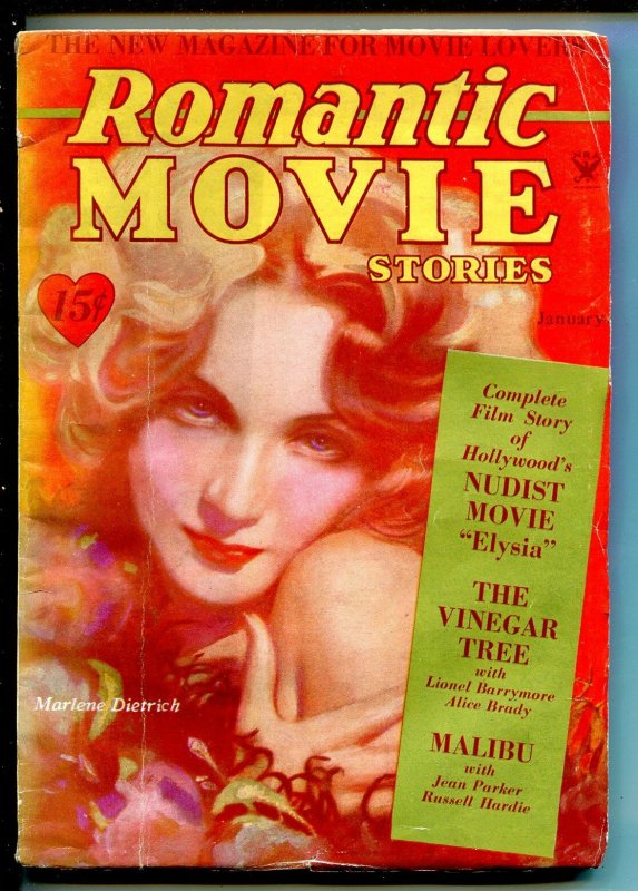 ROMANTIC MOVIE STORIES 01/1934-3RD ISSUE-MARLENE DIETRICH-CARY GRANT-vg minus