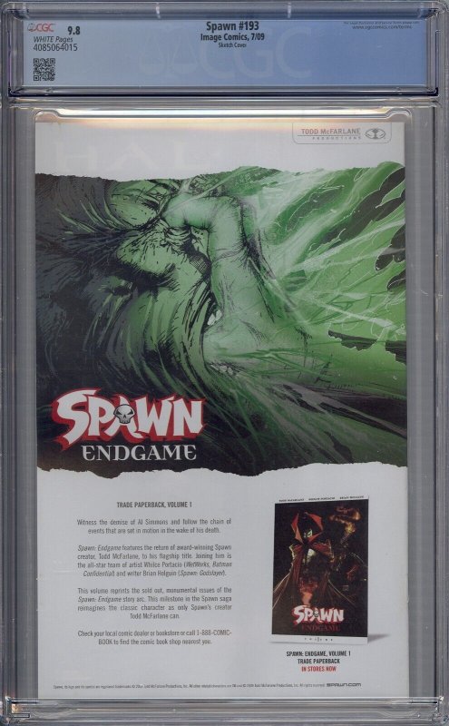 SPAWN #193 CGC 9.8 TODD MCFARLANE GREG CAPULLO SKETCH COVER