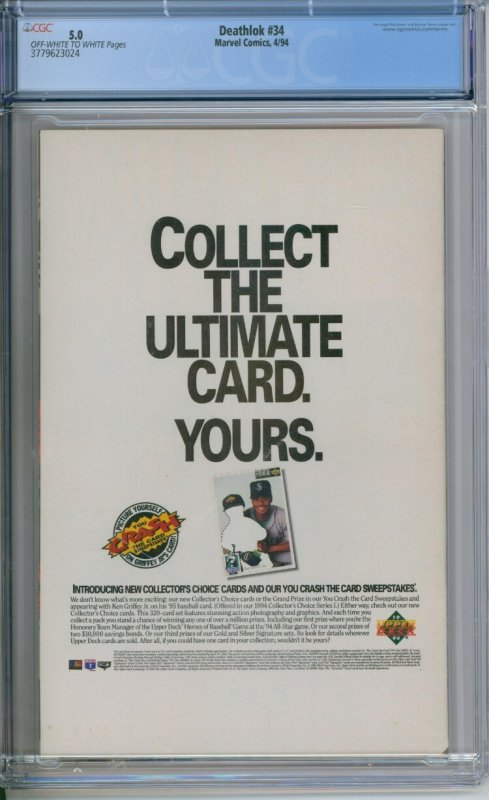 Marvel Comics Deathlok #34 CGC 5.0 Gregory Wright