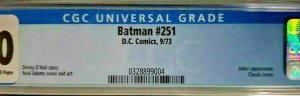 Batman #251~1973 DC~CGC 8.0 (VF)~Joker Appearance/ Classic Cover