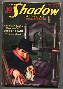 The Shadow Pulp February 1 1937-Loot of Death- Maxwell Grant VG-