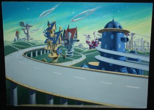 Space Future City Painted Animation Background on Masonite