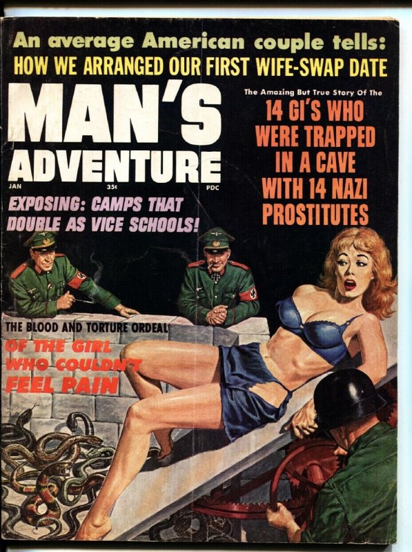 Man's Adventures 1/1966 -Nazis snake torture on babe-wild cover!