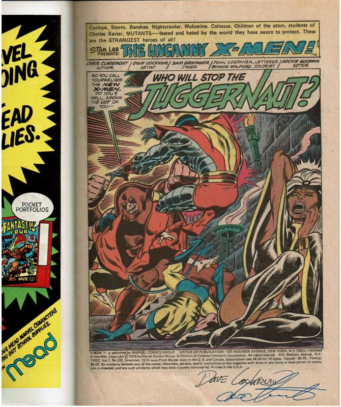 X-Men #102, 7.5 or Better, Signed by Chris Claremont & Dave Cockrum