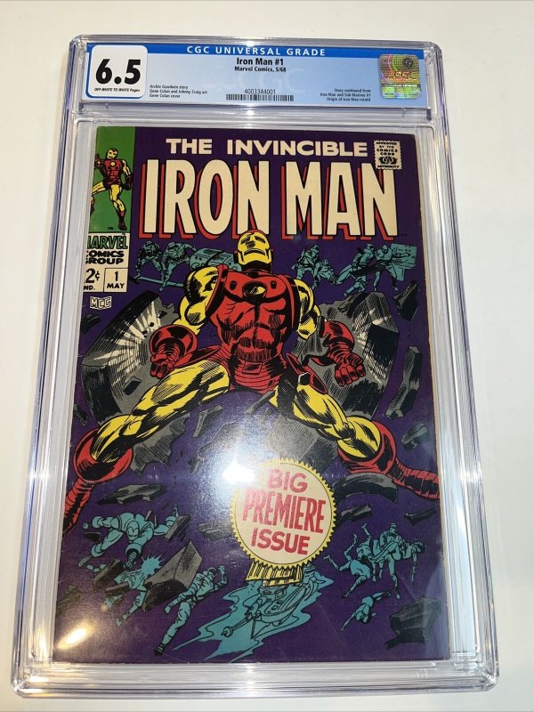 Iron Man (1968) # 1 (CGC 6.5 OWWP) Origin Iron Man Retold • Gene Colan Cover