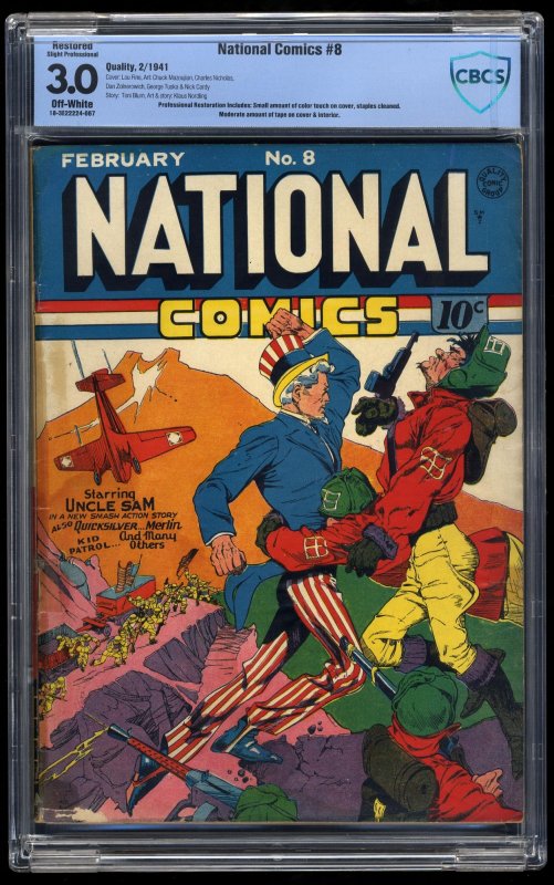 National Comics #8 CBCS GD/VG 3.0 Off White (Restored) Classic Lou Fine Cover!