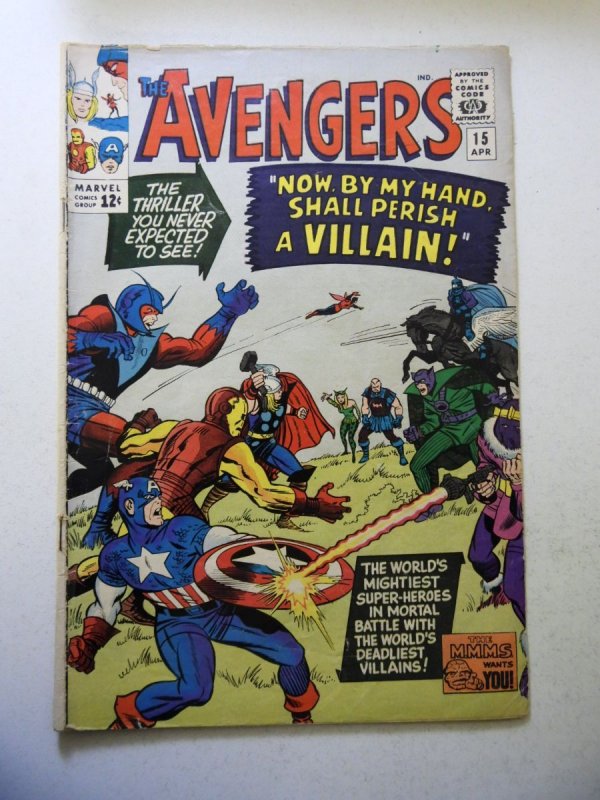 The Avengers #15 (1965) VG- Condition 3/4 tear on back cover and onto spine