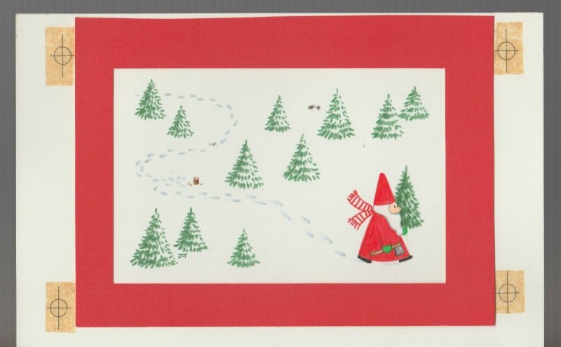 CHRISTMAS Santa Claus leaving Trail Through Woods 9x6 Greeting Card Art #5408