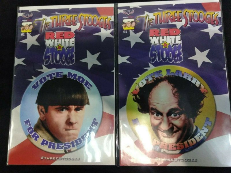 The Three Stooges: Red, White, & Stooge #1 LOT OF 4 MOE, LARRY, CURLY VARIANTS