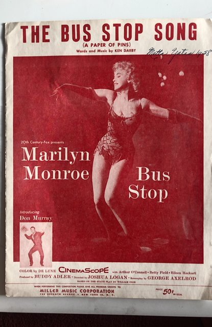 Bus stop film(starring Marilyn Monroe)sheet music in VG cond.1956 original