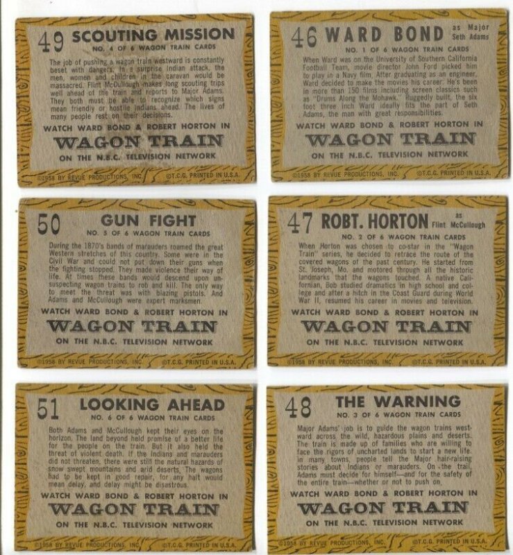 Wagon Train Western TV Series Trading Card Set 1958-Ward Bond-Robert Horton