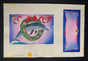 SEASONS GREETINGS Dolphin Jumping Thru Wreath 14x9.5 Greeting Card Art #6027A