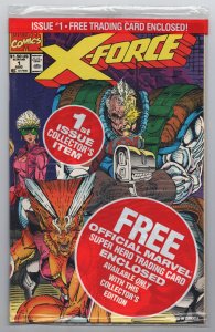 X-Force #1 Sealed Polybag w/Sunspot & Gideon Card (Marvel, 1991) VF/NM
