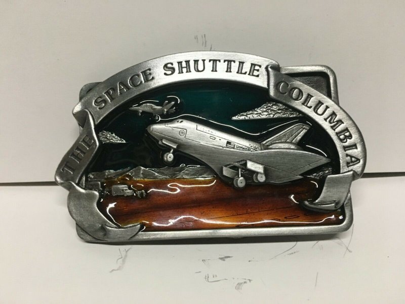 Space Shuttle Columbia Belt Buckle Pewter & Resin 1982 Bergamot Brass Works